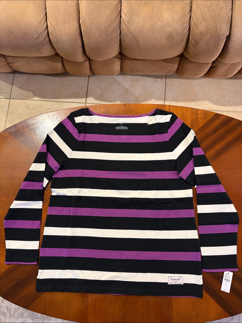Talbots Women’s Long-Sleeve Vista Stripe Tee in Black, White & Purple